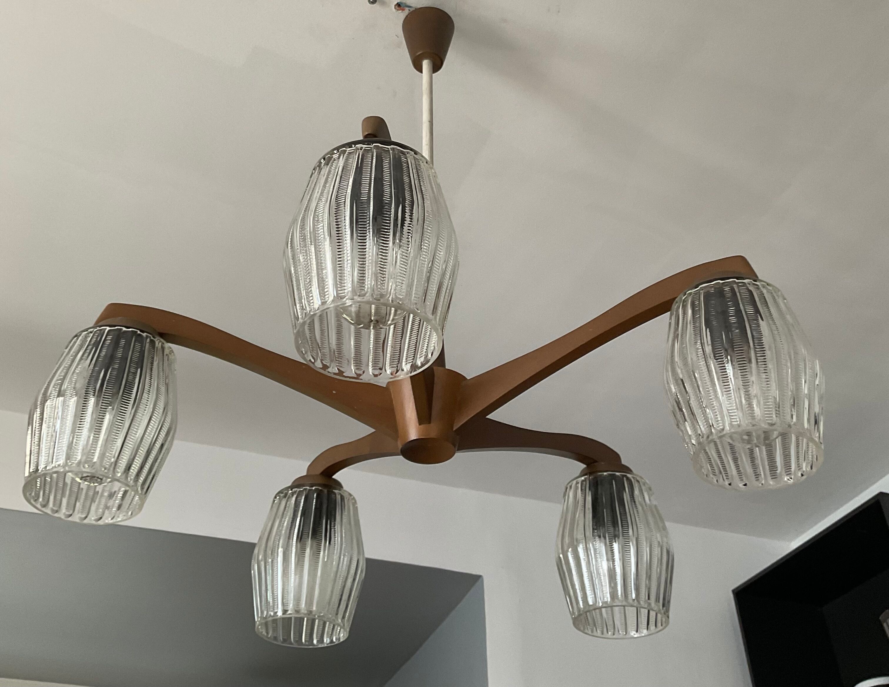 Scandinavian teak chandelier from the 60s and 70s