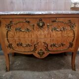 Curved chest of drawers in elm magnifying glass and bronze