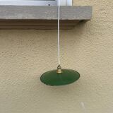 Vintage lampshade in green and white enamelled sheet metal with LED electricity