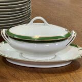 1960s Limoges porcelain dinner service, green and gold - 42 pieces