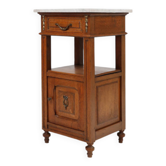 Table de chevet Art Déco avec plateau en marbre de Carrare, France vers 1910