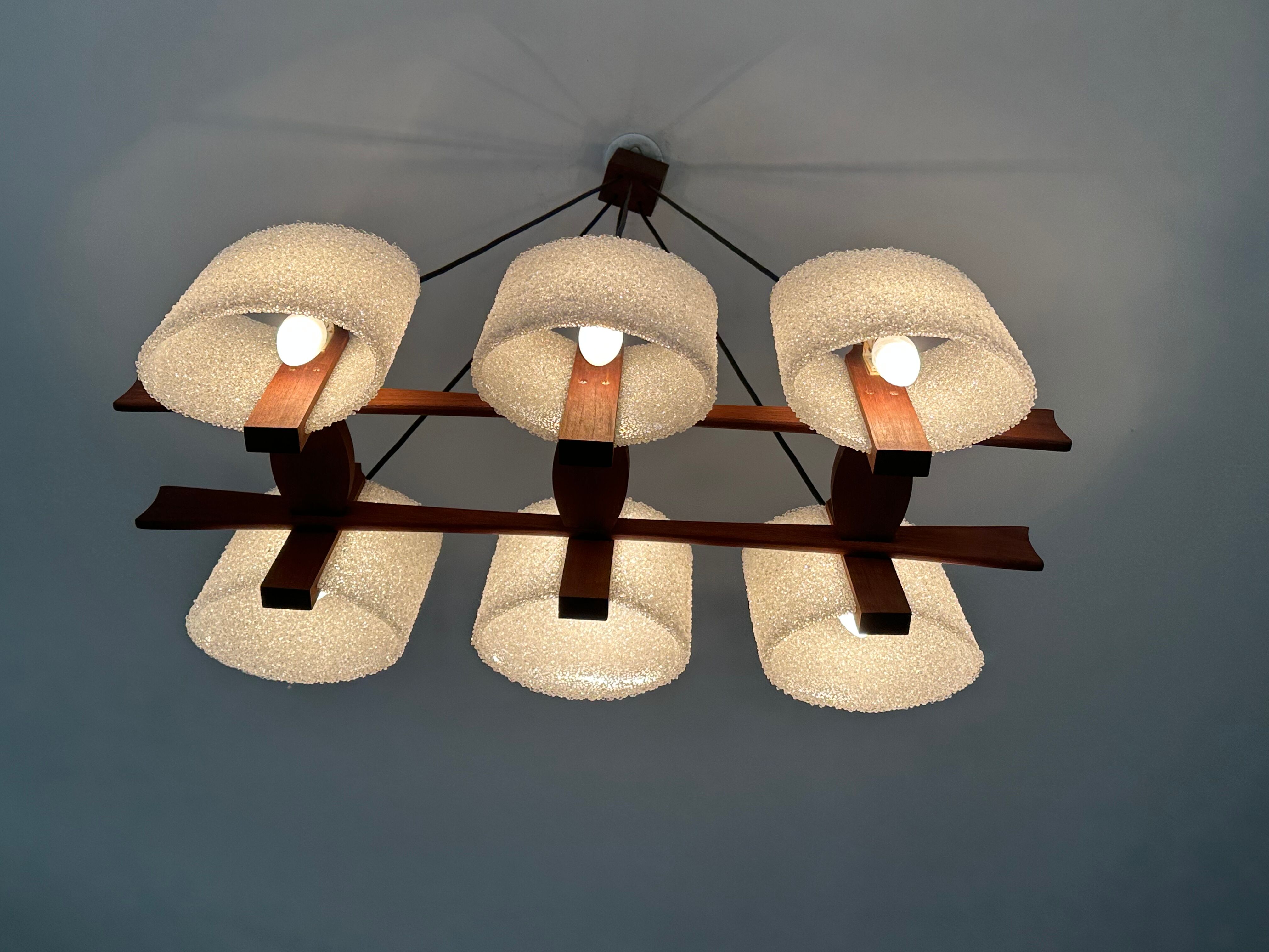 Teak chandelier and vintage design wall lamp 60 years
