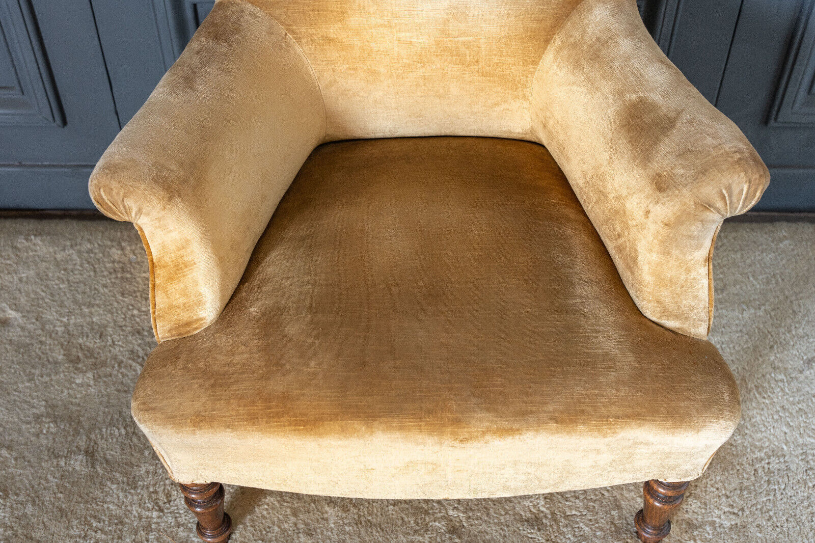 Armchair napoleon iii yellow fabric walnut tops feet late nineteenth