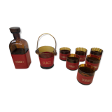 Old Service Whisky Carafe + Bucket Ice Cubes + 6 Glasses Vintage Smoked Glass