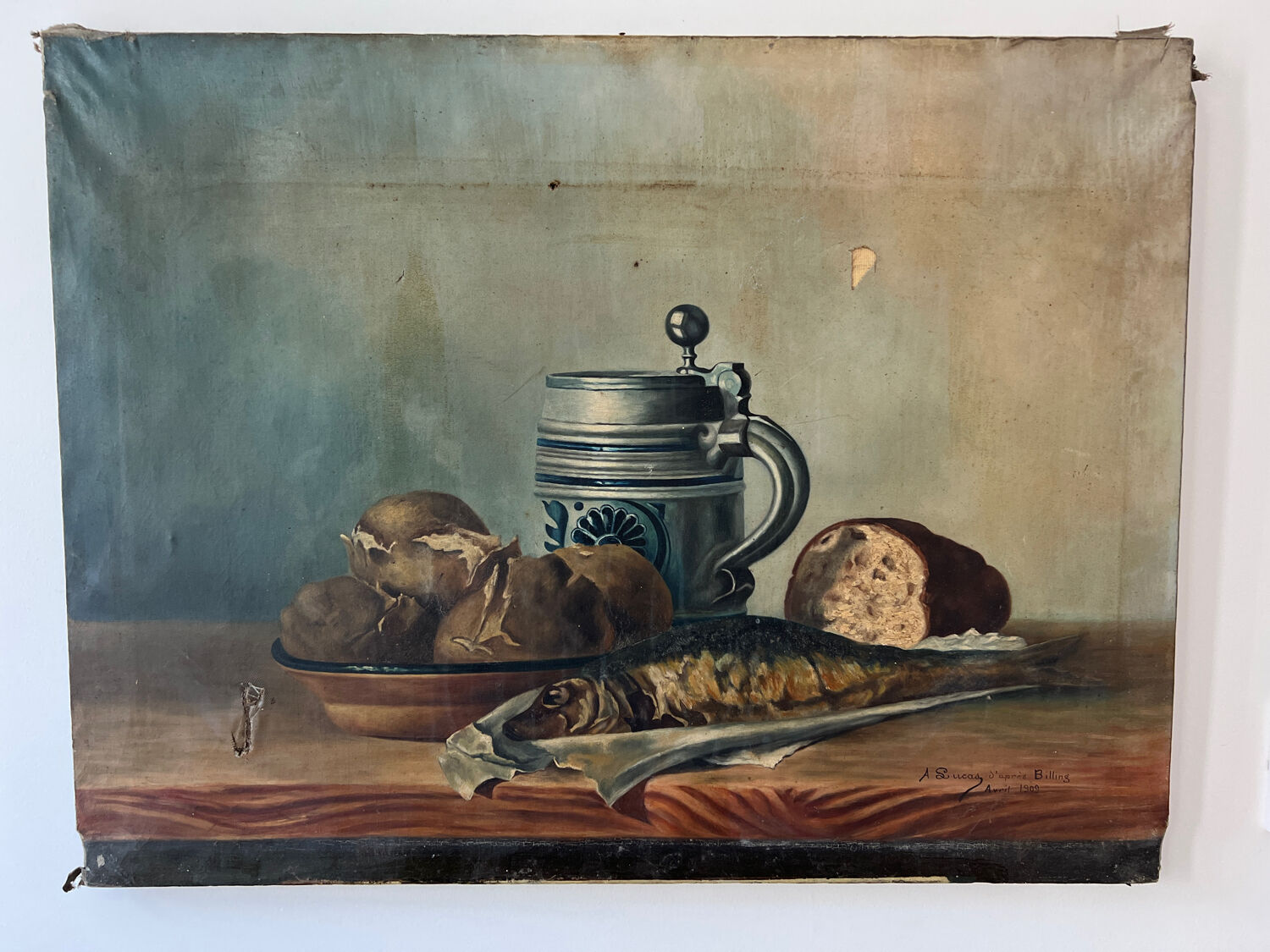 Still life fish potato bread