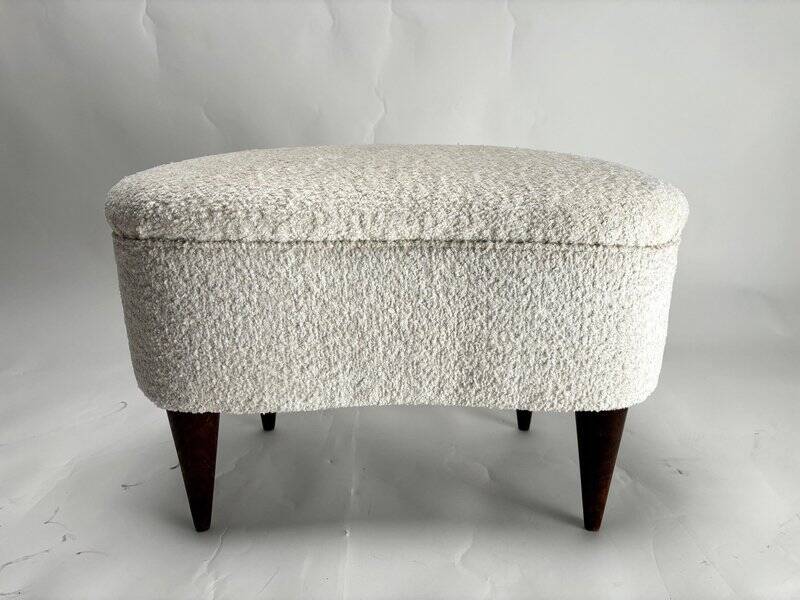 Mid-Century Modern Italian Stools in Wood and Bouclé Fabric, 1950s, Set of 2
