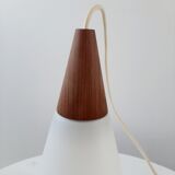 Suspension lamp Louis Kalff 60s teak and opaline