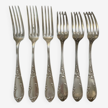 6 flowered silver-plated forks