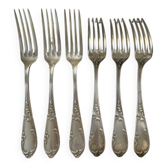 6 flowered silver-plated forks