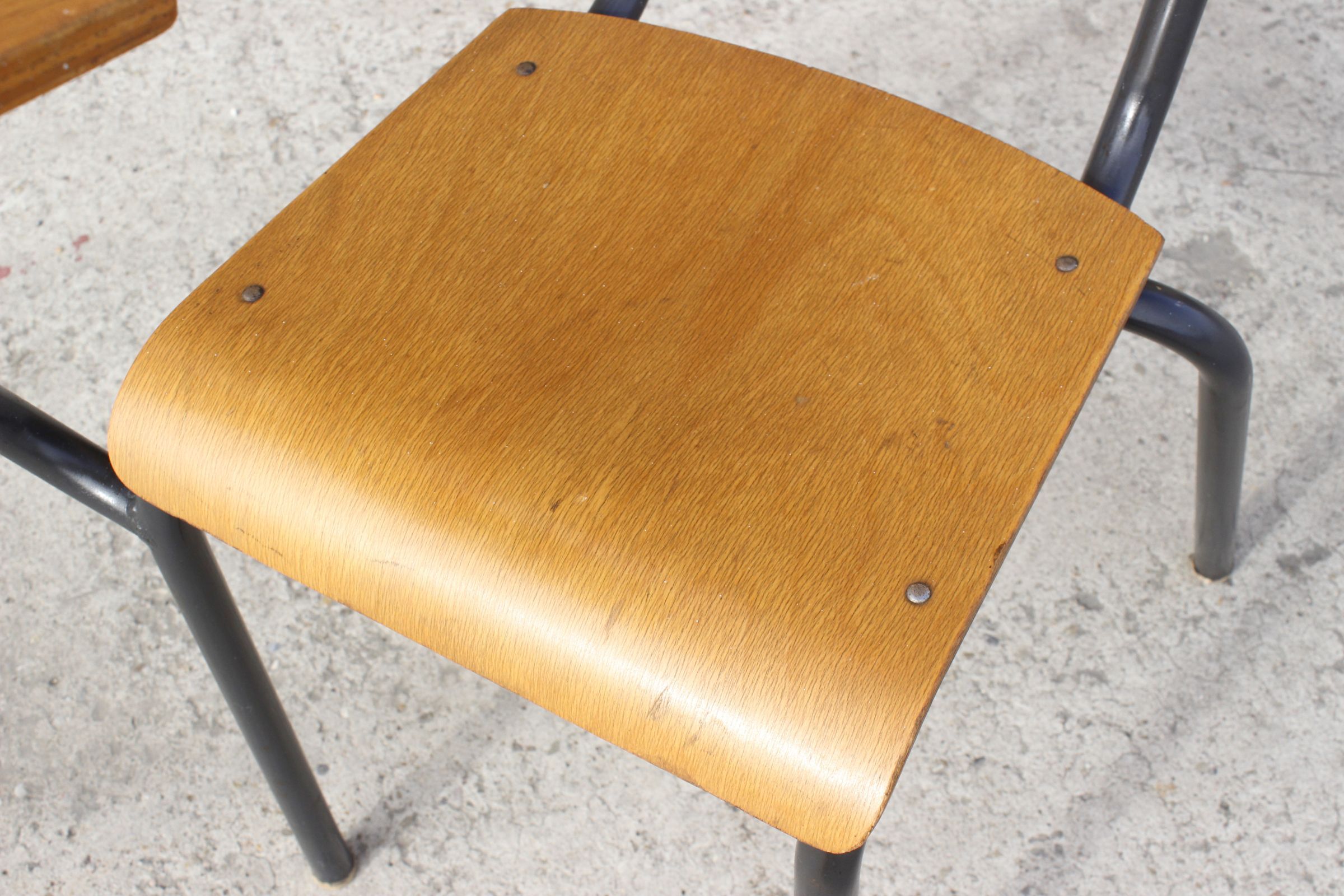 Student desk chair in steel & wood, France 1950s