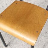 Chaise pupitre d'étudiant en acier & bois, France 1950s