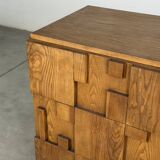 Brutalist Ashwood Sideboard with Sculptural Geometric Front