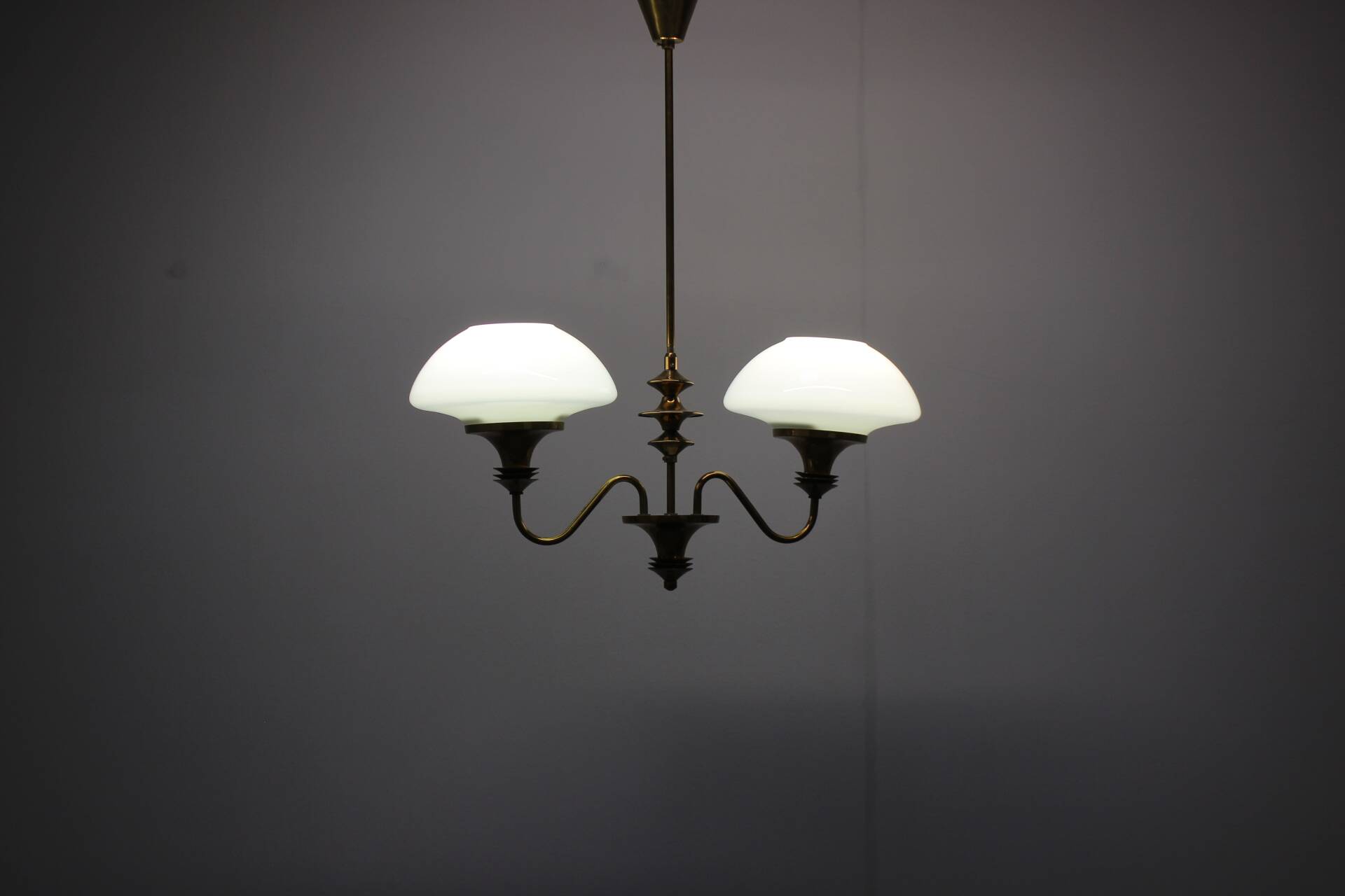 Mid-Century Brass Chandelier from Jablonec Glassworks, 1970s, Czechoslovak