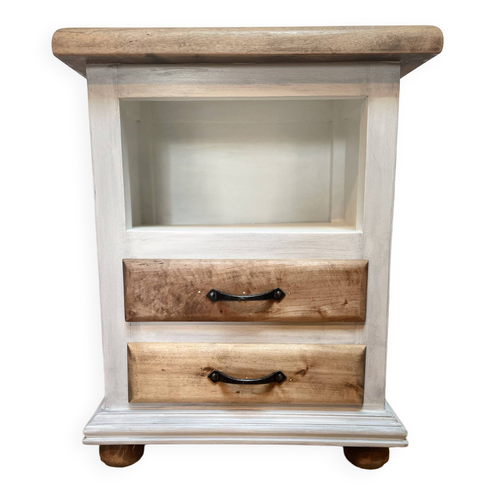 Bedside table with 2 drawers in patinated oak