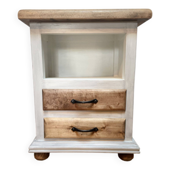 Bedside table with 2 drawers in patinated oak