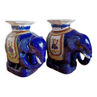 Pair of 20th century ceramic elephant stools