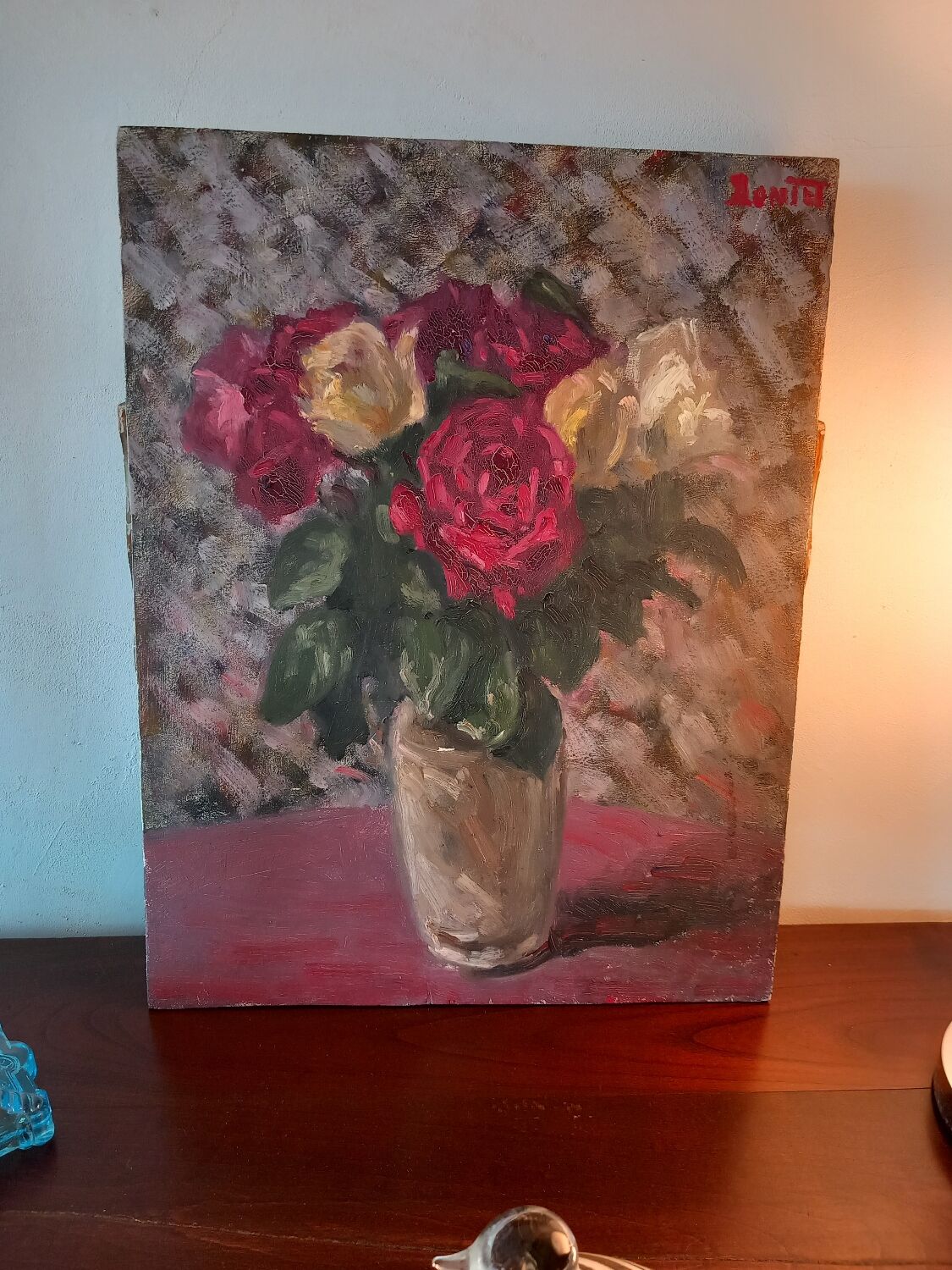 Still life painting with bouquet of roses