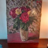 Still life painting with bouquet of roses