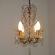 Vintage French 4 Arm Gilded Metal Cage Chandelier Beads Clear Murano Drops