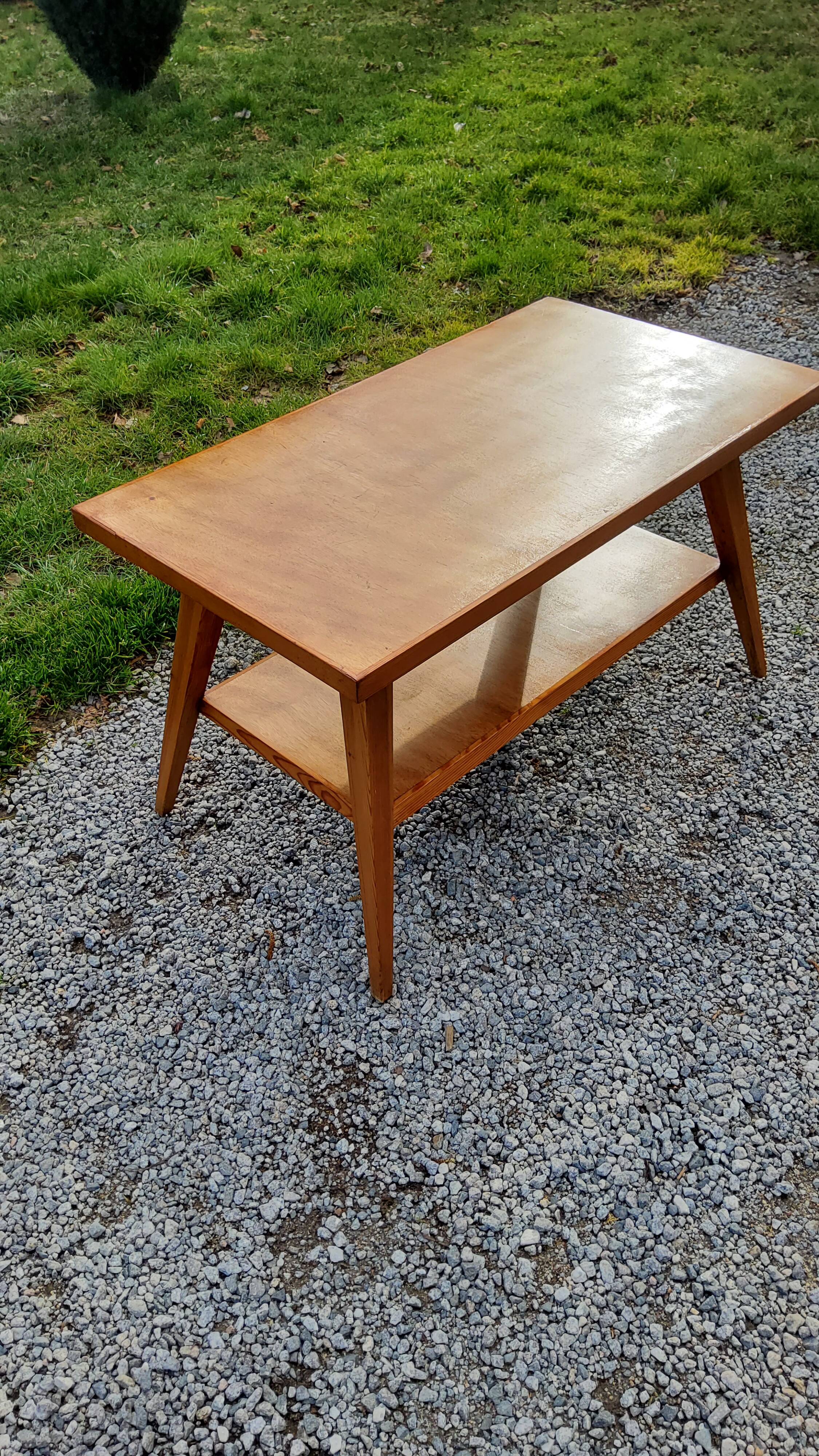 Coffee table of the 50s feet compass double wooden tops