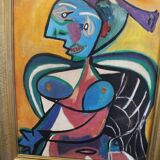 Portrait moderne du milieu du siècle, composition Bauhaus, peinture à l'huile, années 1960, encadrée