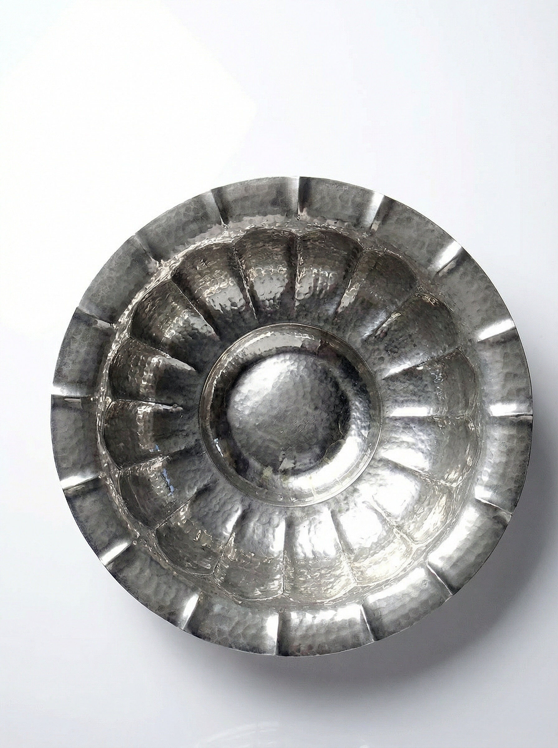 Large basin, bowl, Olri Italy vintage 1950s hammered silver.