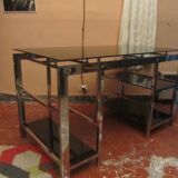 Vintage 70s chrome and smoked glass desk.