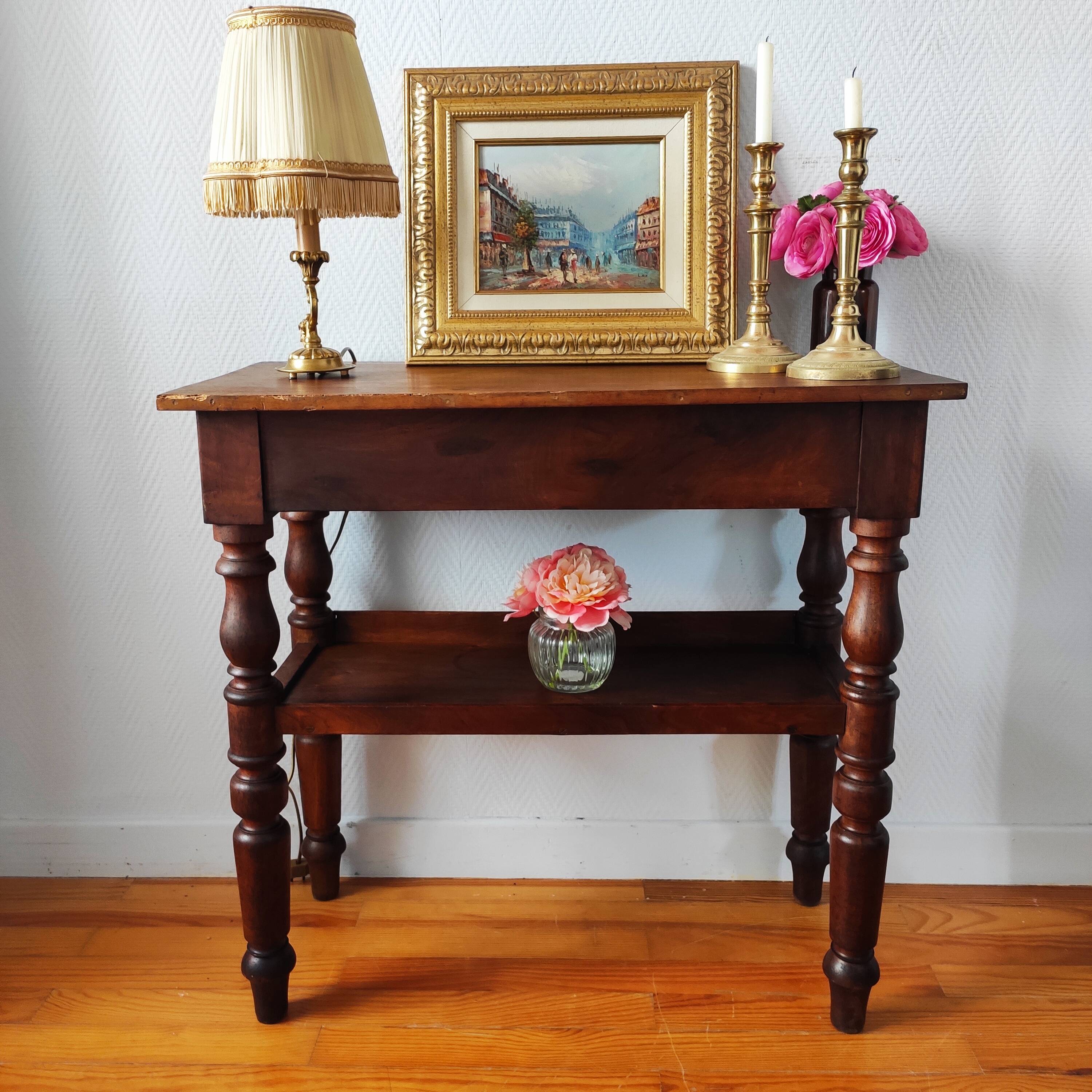 Antique solid walnut console serving trolley