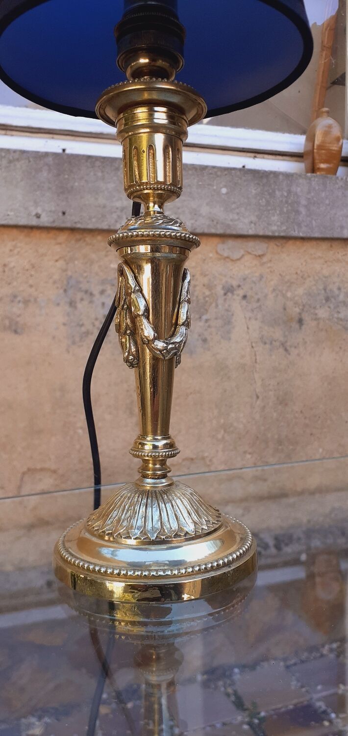 19th Century Bronze Candlestick Lamp Base In Louis XVI Style