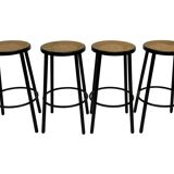 Set of four vintage bar stool - webbing and wood, 1980s Italian design