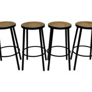 Set of four vintage bar stool - webbing and wood, 1980s Italian design