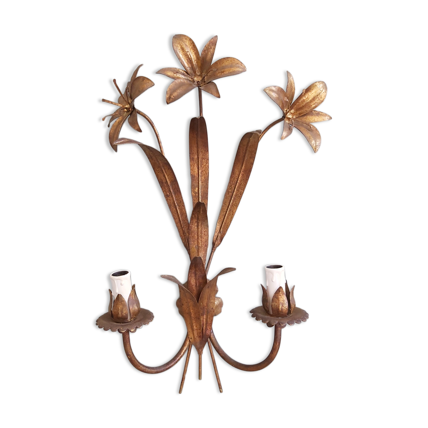 Vintage gold metal wall lamp, 70s