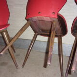lot of 5 chairs 1950 1960 red feet compass