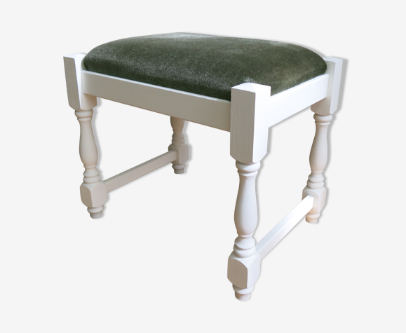 Repose-pied vintage en bois et velours