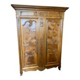Armoire Bressane en noyer blond, datée 1886