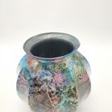 Vase laque line bleu irisé Jean Noël Bouillet