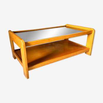 Wood and smoked glass coffee table from the 80s