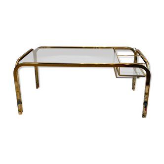 Vintage glass and brass coffee table from the years 70