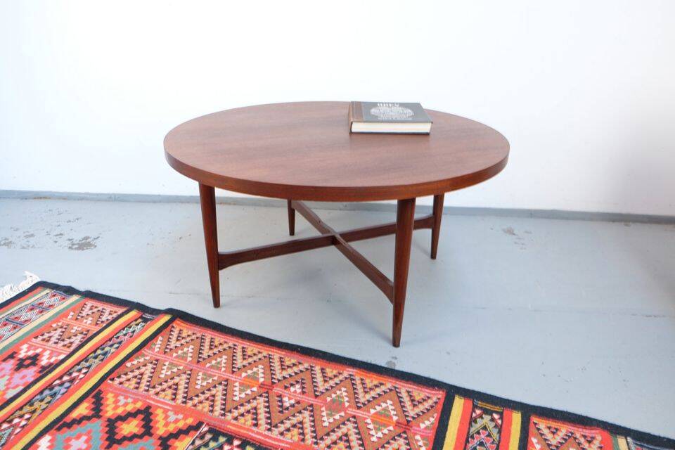 Vintage teak coffee table in 60s-70s style, retro style.