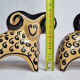 Two stylized rams in glazed ceramic, vintage, Kasakhstan