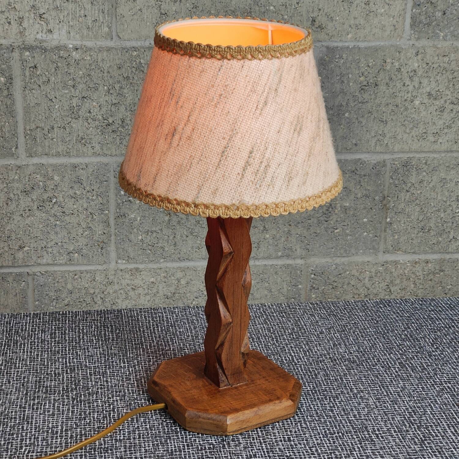 Brutalist carved wooden lamp 1950