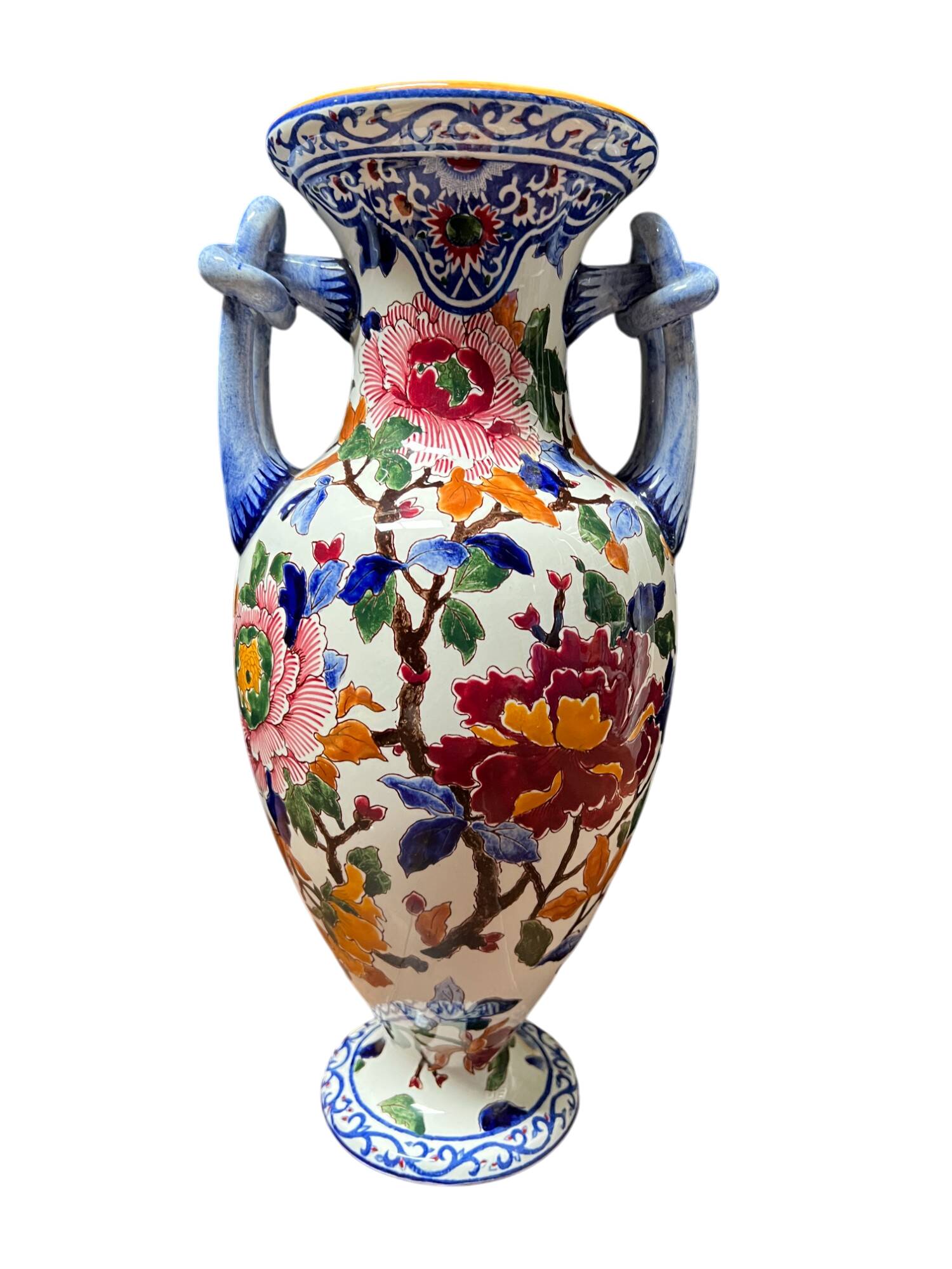 Vase en Gien, décor pivoine