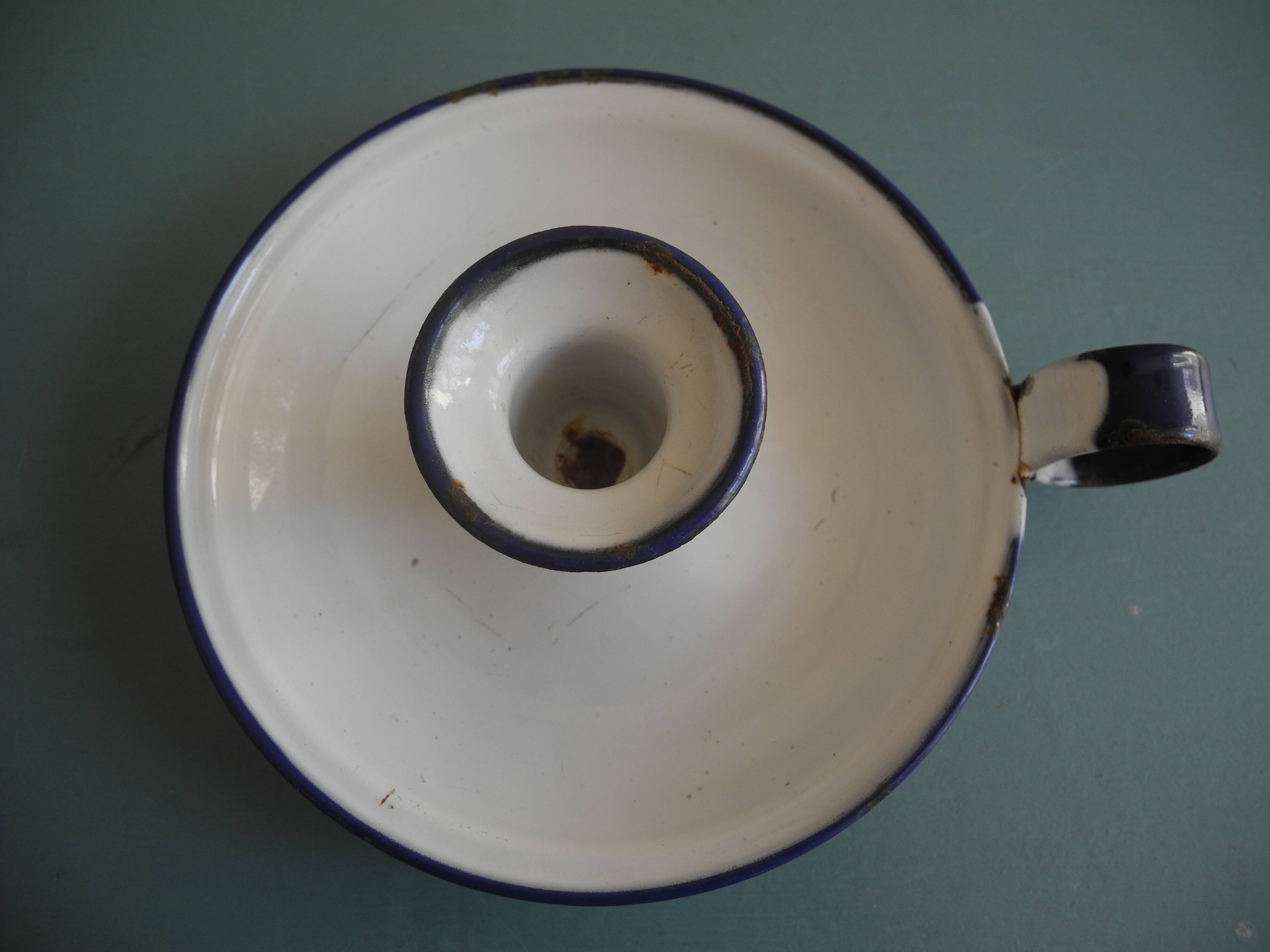 antique candlestick enamelled tin vintage candlestick Sweden