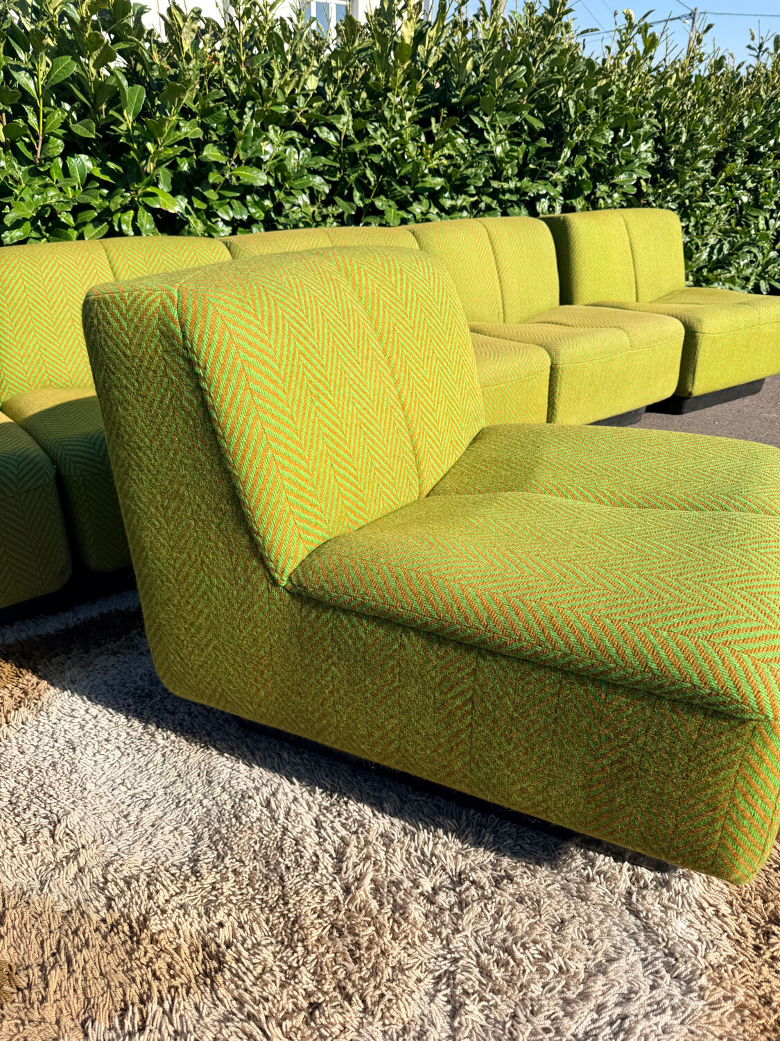 Set of 6 modular vintage Space Age armchairs - Green & Orange