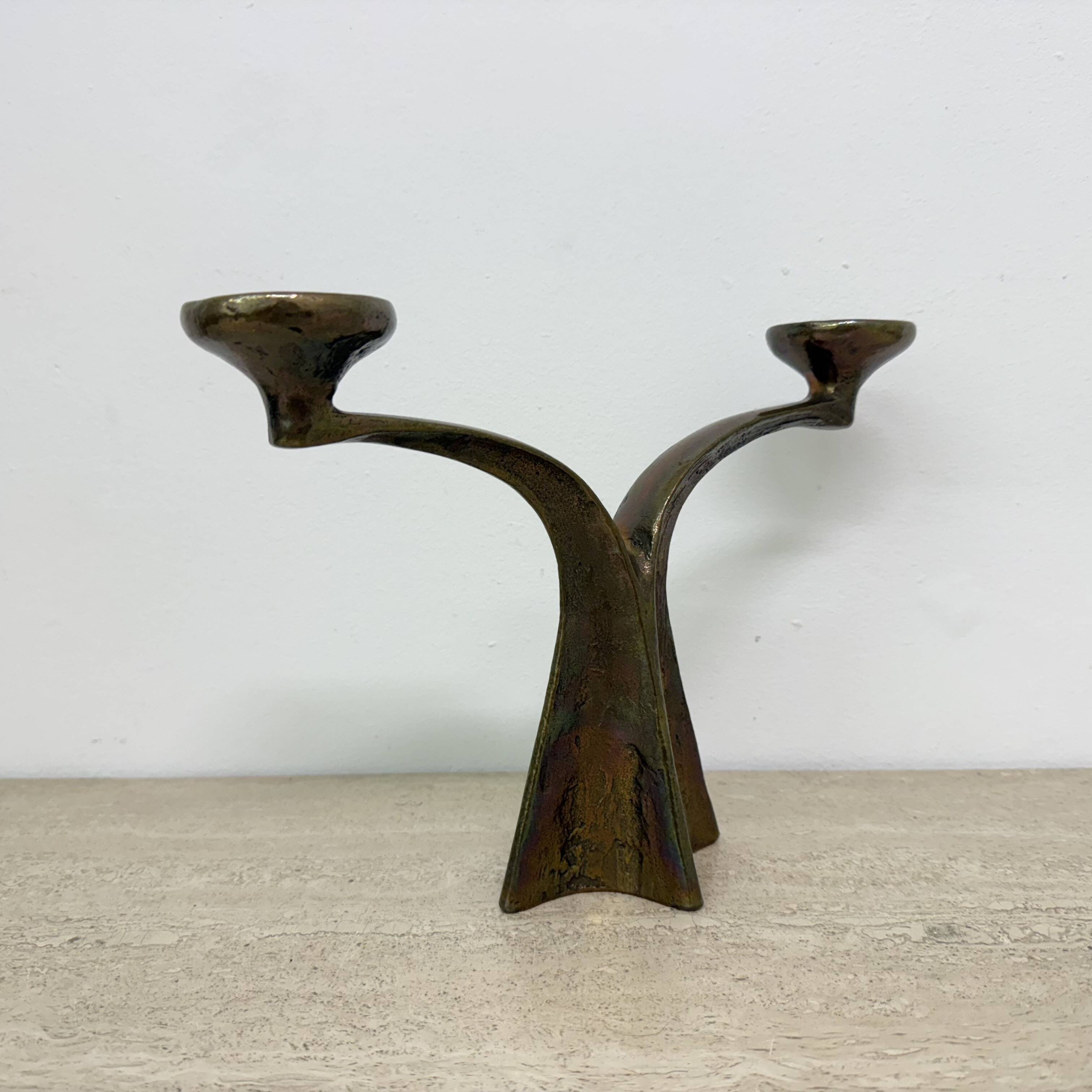 Brutalist bronze candle stick by Michael Harjes , 1970s