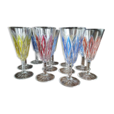 Set of 11 champagne flutes in colored glass 3 colors starry foot
