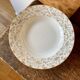 Set of 6 hollow plates in white and gold porcelain