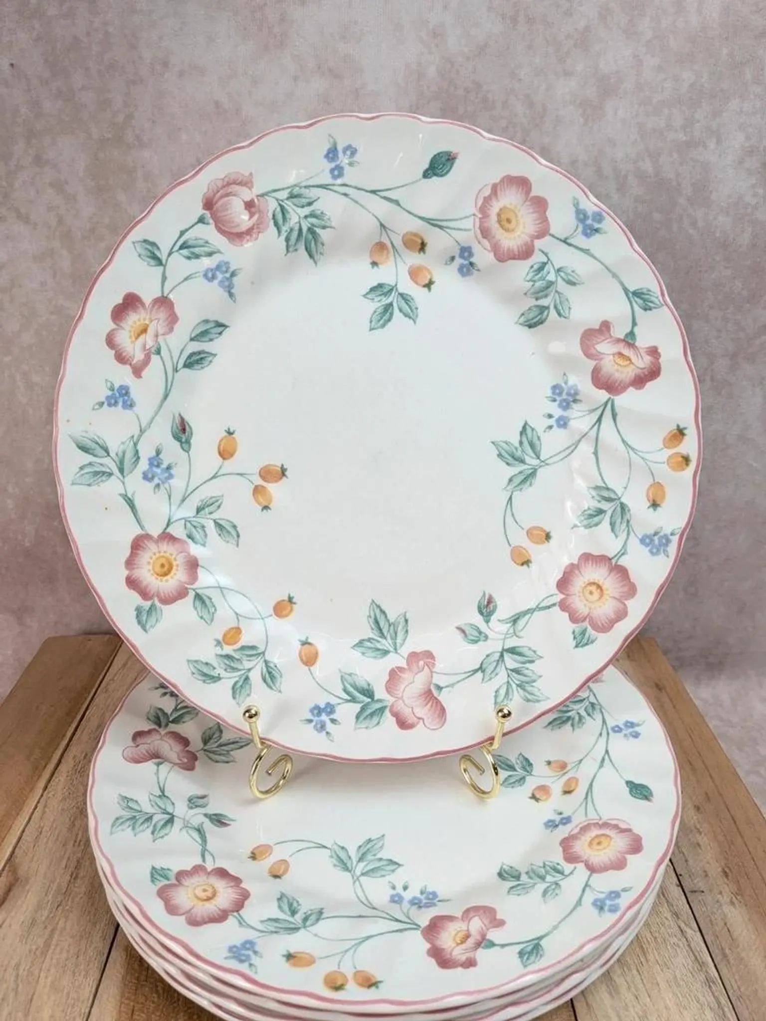 Set of 5 Churchill Briar Rose dinner plates – Vintage English earthenware
