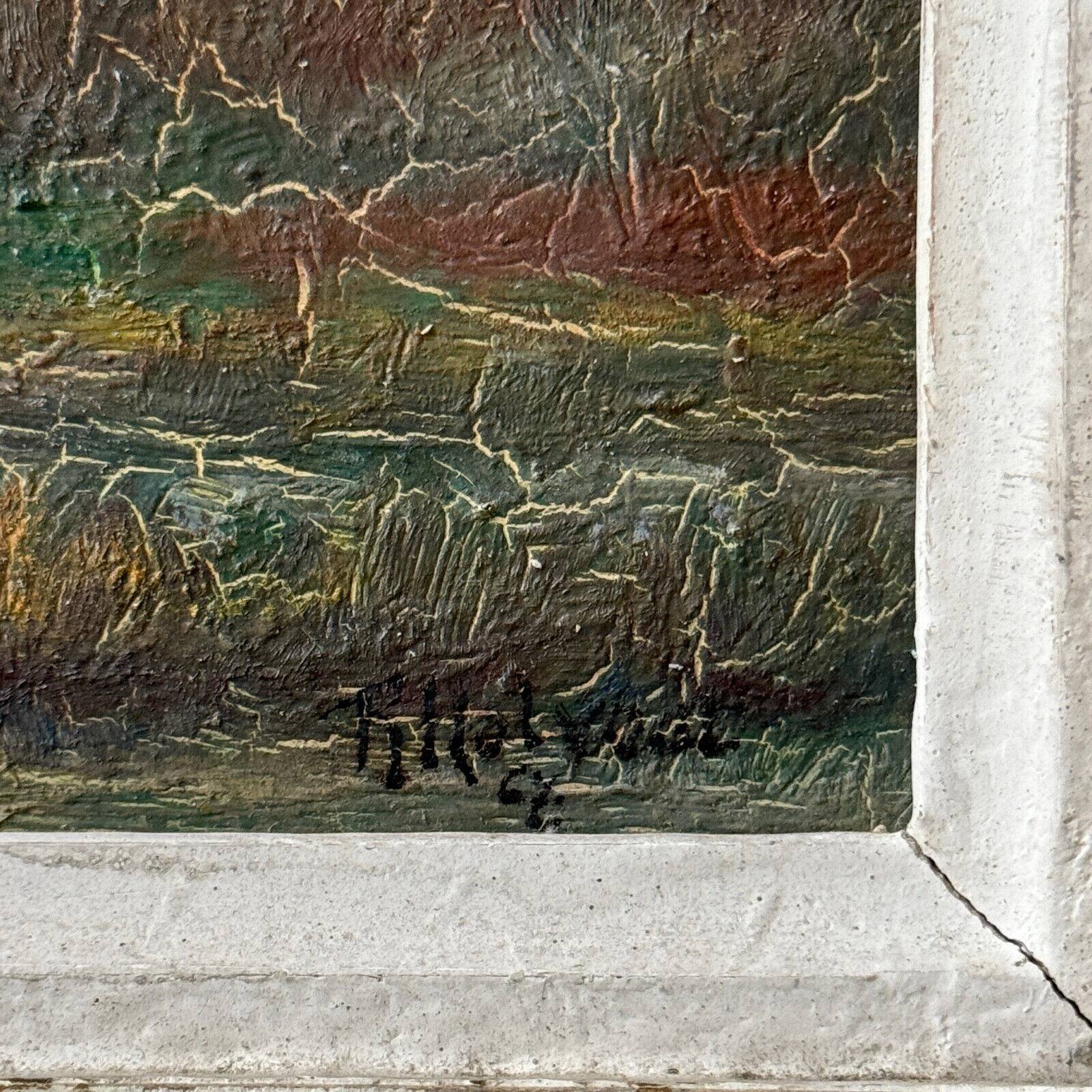 Oil on panel by R. Holvoet landscape banks of the Vire 1967