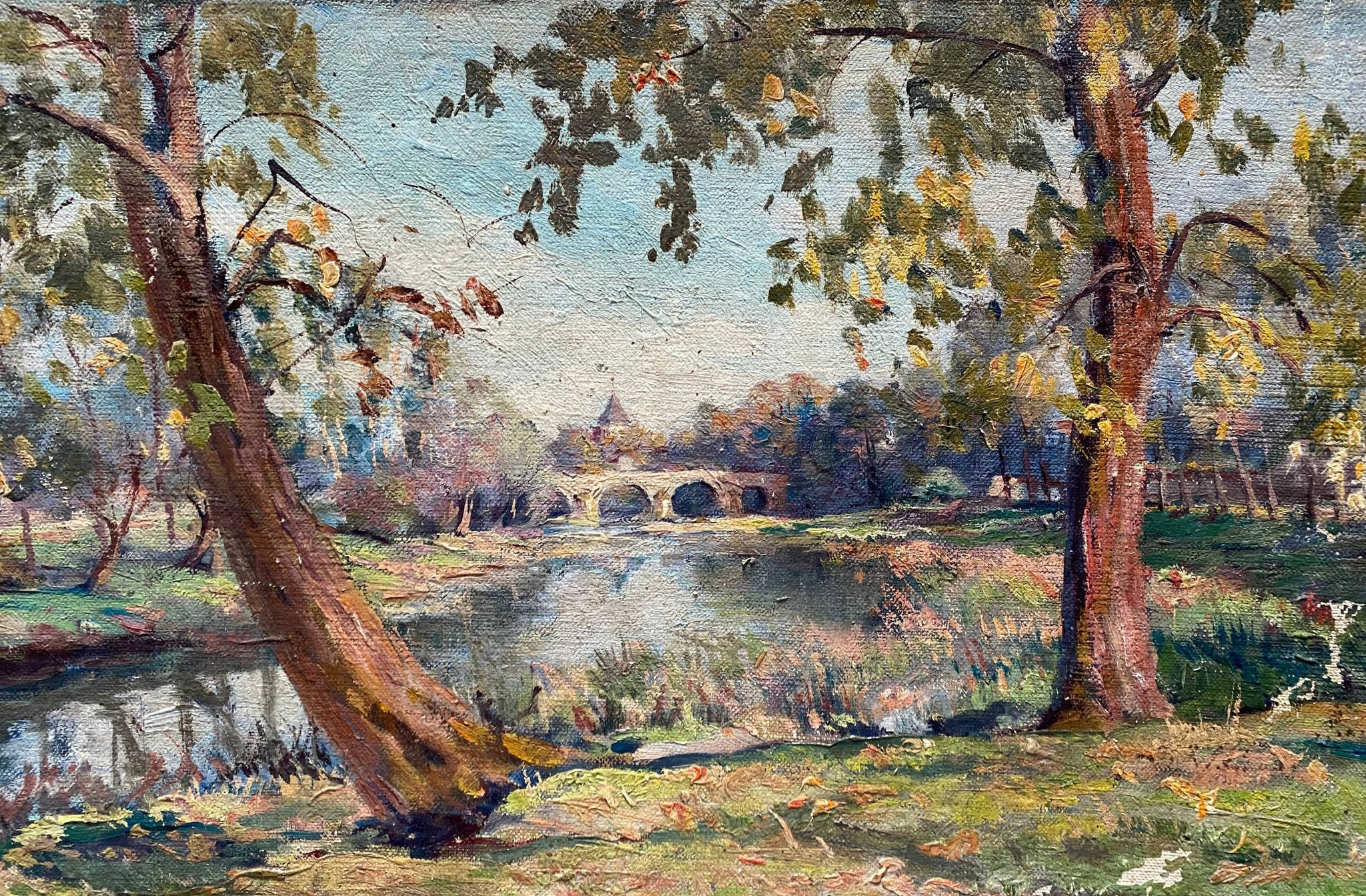 Hst painting "countryside landscape at the river" by pierre bonnerot (1891-1981)